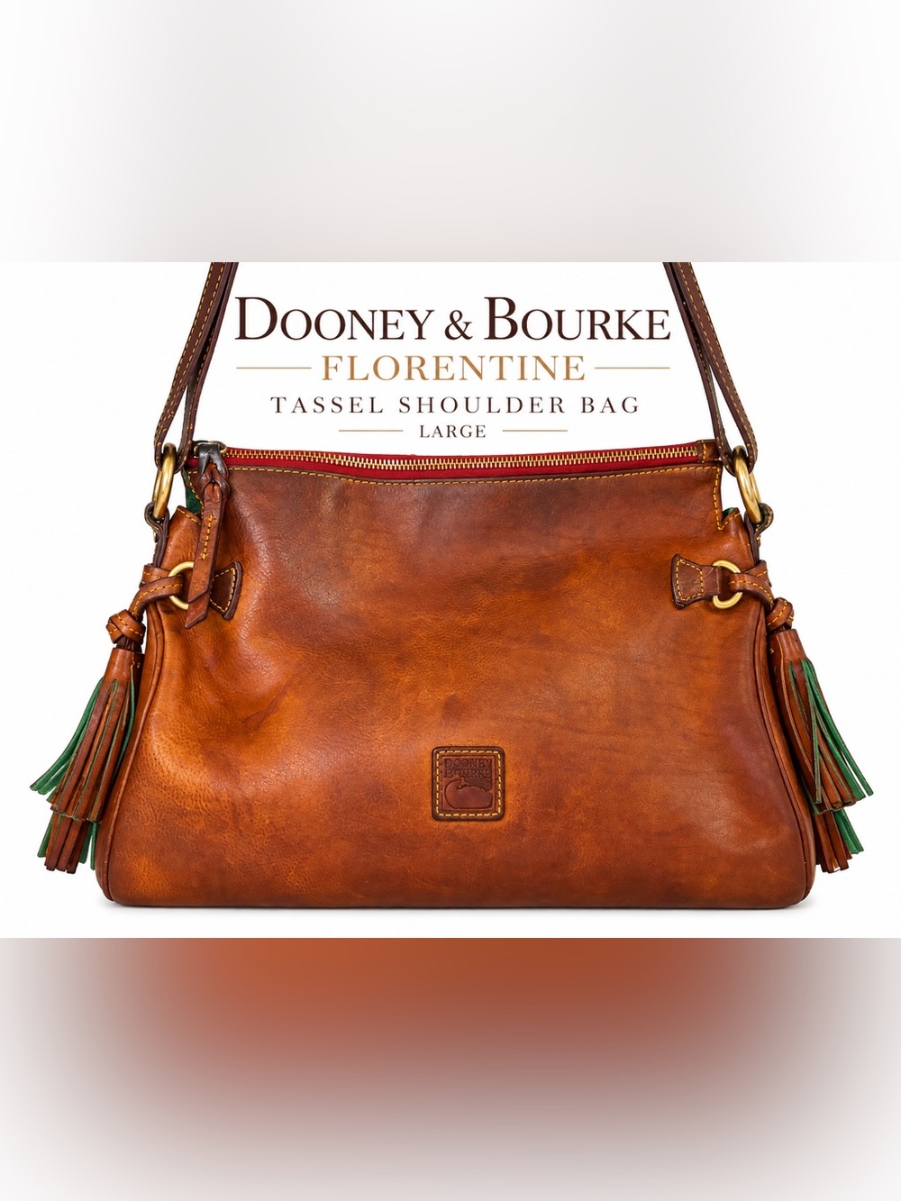 Dooney & Bourke Florentine Tassel Shoulder Bag Natural Chestnut Italian Leather